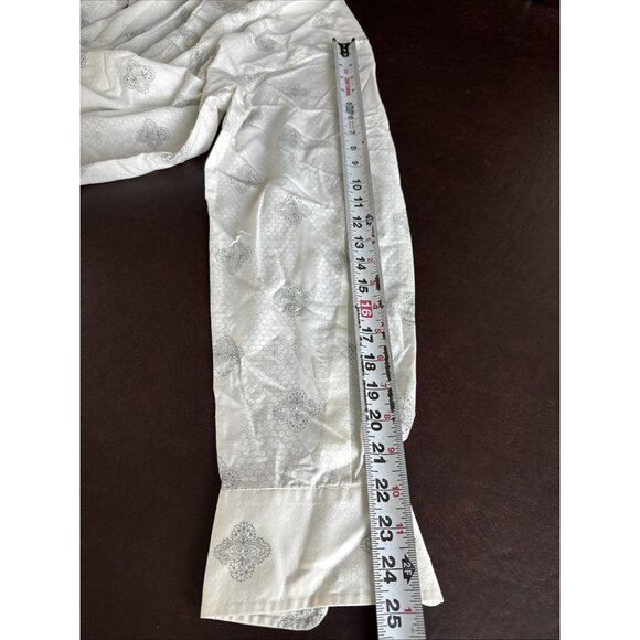 Perry Ellis Mens XL White Long Sleeve Button-Up Shirt W/ Gray Pattern - Picture 8 of 8